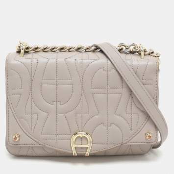 Aigner Taupe Signature Leather Mini Diadora Crossbody Bag