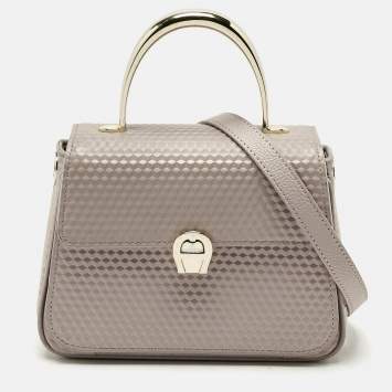 Aigner Old Rose Textured Leather Small Genoveva Top Handle Bag