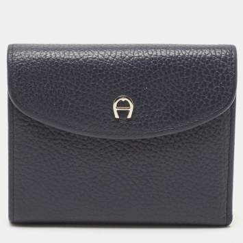 Aigner Dark Blue Leather Logo Trifold Wallet