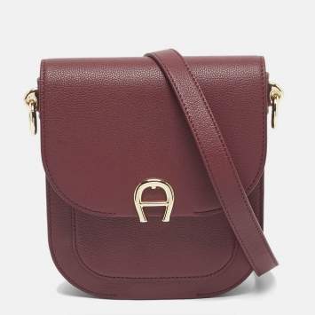 Pre Owned Aigner Burgundy Leather XS Ariana Crossbody Bag
