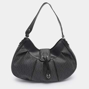 Pre Owned Aigner Grey/Black Coated Canvas and Leather Hobo