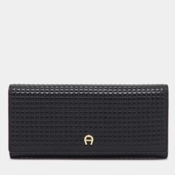 Pre Owned Aigner Black Leather Flap Continental Wallet