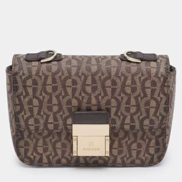 Pre Owned Aigner Beige/Brown Coated Canvas Crossbody Bag