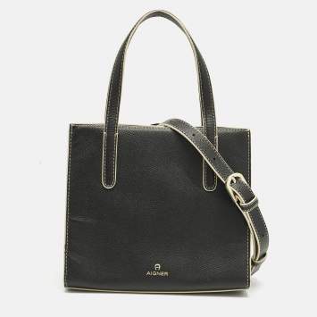 Pre Owned Aigner Black Leather Philippa Shopper Tote