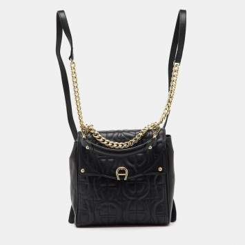 Pre Owned حقيبة ظهر آيجر شعار مطرز جلد ديدورا أسود