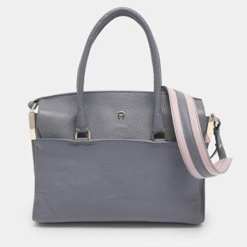 Pre Owned Aigner Dusty Blue Leather Satchel