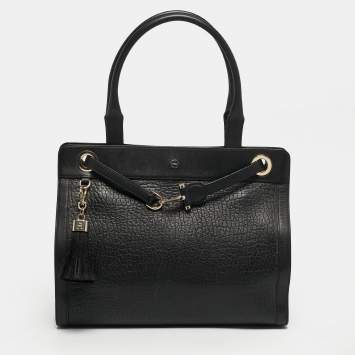 Pre Owned Aigner Cavallina Black Leather Tote