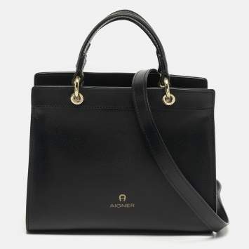 Pre Owned Aigner Carol Mini Black Leather Tote