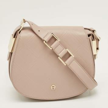 Pre Owned Aigner Vittoria Old Rose Embossed Leather Shoulder Bag