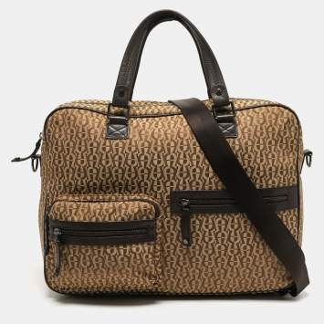 Pre Owned Aigner Front Pocket Brown/Beige Monogram Canvas and Leather Laptop Bag