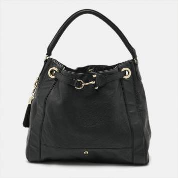 مملوكة مسبقًا Aigner Cavallina Black Grained Leather Hobo