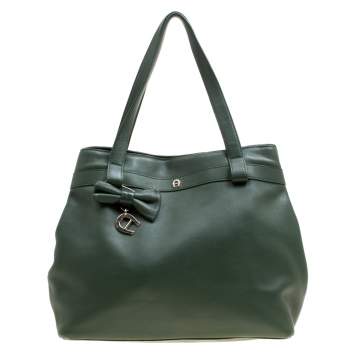 Pre Owned Aigner Green Leather Tote