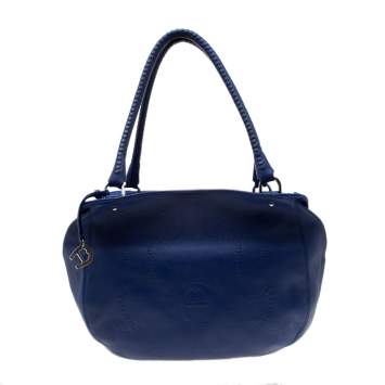 Pre Owned Aigner Blue Violet Leather Satchel