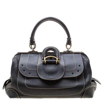 Pre Owned Aigner Black Leather Hyde Park Frame Satchel