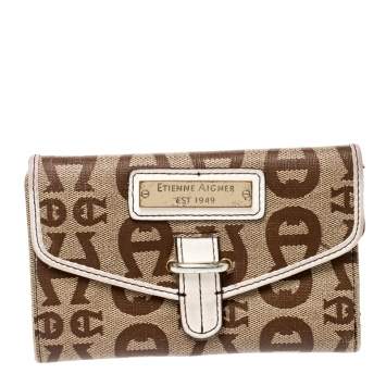 Pre Owned Aigner Beige Signature Coated Canvas Compact Wallet