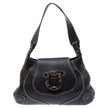 Pre Owned Aigner Black Leather Flap Shoulder Bag