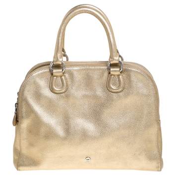 Pre Owned Aigner Metallic Gold Leather Satchel