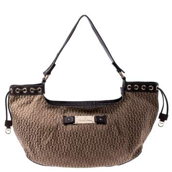 Pre Owned Aigner Beige/Brown Signature Canvas and Leather Shoulder Bag