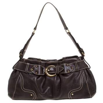 Pre Owned Aigner Dark Brown Leather Shoulder Bag