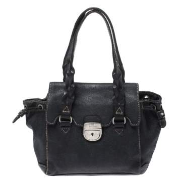 Pre Owned Aigner Black Leather Small Satchel