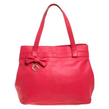 Pre Owned Aigner Rose Red Leather Bow Tote