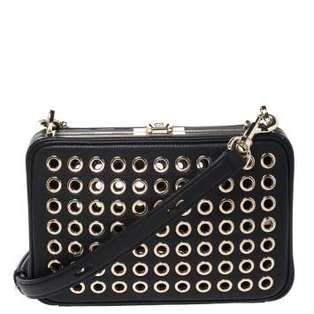 Pre Owned Aigner Black Leather Eyelet Shoulder Bag