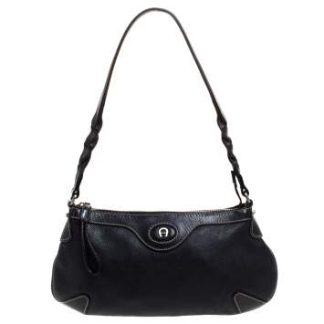 Pre Owned Aigner Black Leather Shoulder Bag