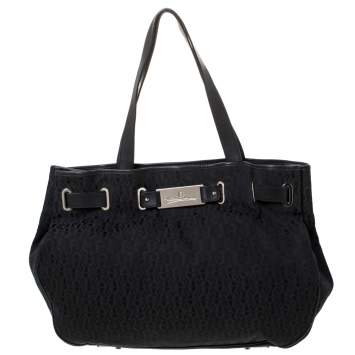Pre Owned Aigner Black Signature Canvas and Leather Tote 