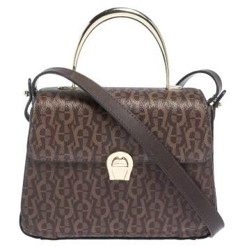 Pre Owned Aigner Brown Signature Coated Canvas Genoveva Top Handle Bag