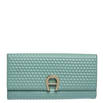 Pre Owned Aigner Mint Green Embossed Leather Genoveva Continental Wallet