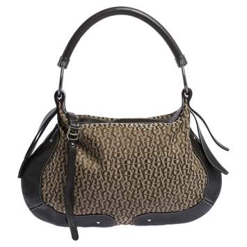 Pre Owned Aigner Brown Signature Canvas and Leather Zip Hobo