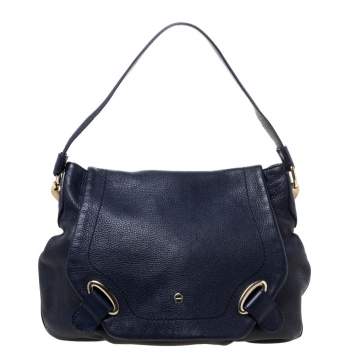 Pre Owned Aigner Blue Leather Flap Hobo