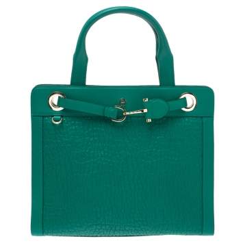 Pre Owned Aigner Green Leather Cavallina Top Handle Bag