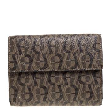 Pre Owned Aigner Brown Signature Coated Canvas French Wallet