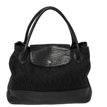 Pre Owned Aigner Black Signature Canvas and Leather Satchel