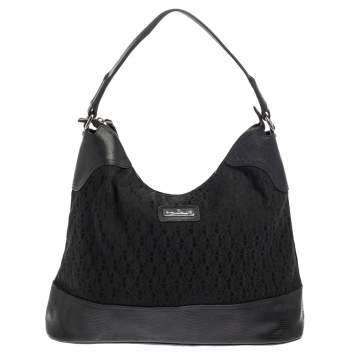 Pre Owned Aigner Black Signature Canvas and Lizard Embossed Leather Hobo