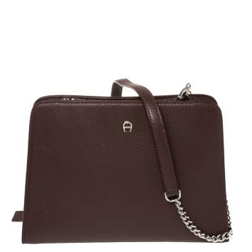 Pre Owned Aigner Burgundy Grained Leather Chain Shoulder Bag
