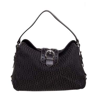 Pre Owned Aigner Dark Brown Signature Canvas and Leather Buckle Flap Shoulder Bag