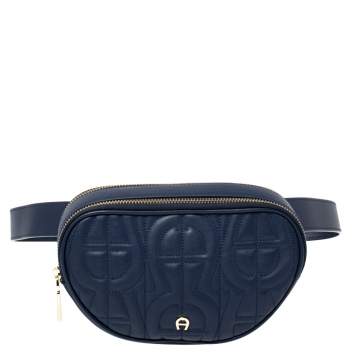 Pre Owned Aigner Deep Blue Leather Diadora Belt Bag