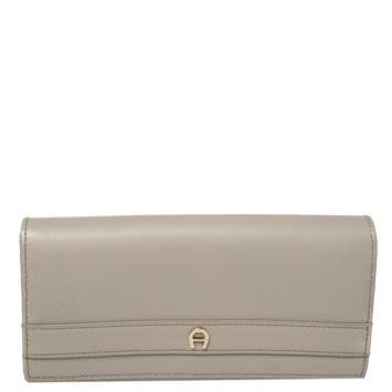 Pre Owned Aigner Grey Leather Flap Continental Wallet