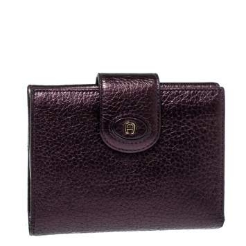 Pre Owned Aigner Metallic Purple Leather Compact Wallet