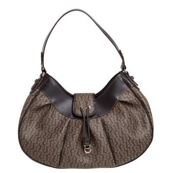 Pre Owned Aigner Brown Monogram Coated Canvas and Leather Hobo