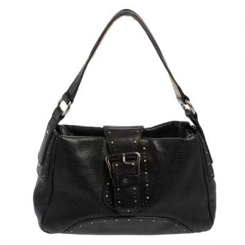 Pre Owned Aigner Black Grained Leather Shoulder Bag