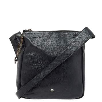 Pre Owned Aigner Black Leather Messenger Bag