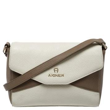 Pre Owned Aigner Two Tone Leather Flap Crossbody Bag