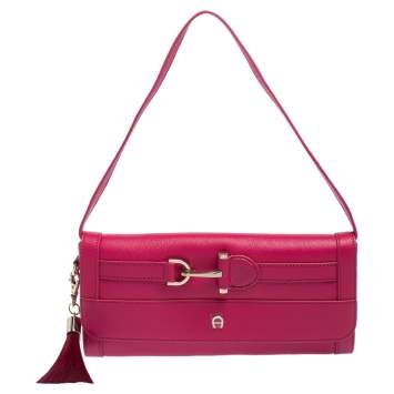 Pre Owned Aigner Pink Leather Cavallina Flap Clutch Bag
