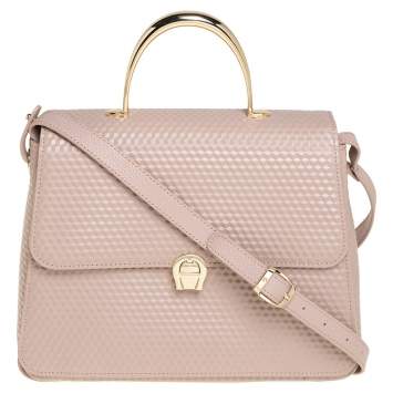 Pre Owned Aigner Nude Pink Embossed Leather Genoveva M Top Handle Bag 