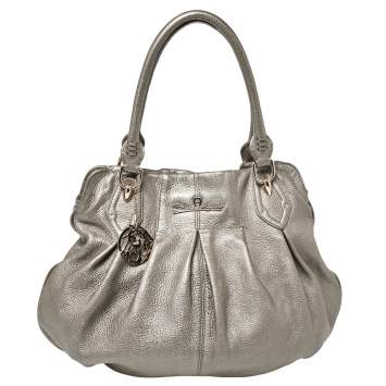 Pre Owned Aigner Metallic Grey Leather Satchel