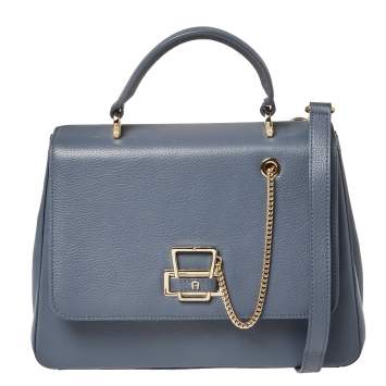 Pre Owned Aigner Dark Grey Leather Flap Isabella Top Handle Bag