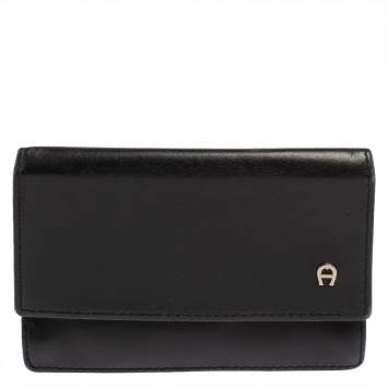 Pre Owned Aigner Black Leather Card Holder